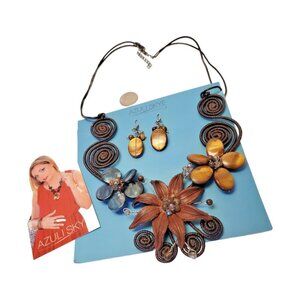 AZULI SKYE Ethnic Leather and Bead Necklace Earring Set Wearable Art Jewelry